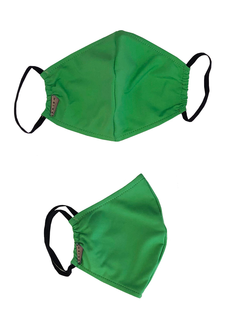MASK - Neon Green. Masks handmade in Italy using excess swimwear material, for sustainability. All fabric is breathable and water resistant. Every mask has its own unique design and fabric. Protect yourself, your loved ones, and the environment. This fabric is a lightweight, traditional swim fabric.