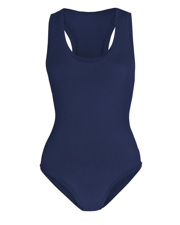 Presence | One-Piece Swimsuit front | Navy | Tummy Control Swimwear | Curvy Women Swimwear | Shape Control Bathing Suit | Ribbed Swimwear | PRISM²  