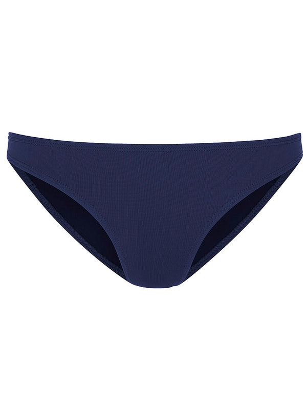 PUNTA - Navy. Our best selling Punta bikini bottom features clean lines and a flattering fit. This Navy coloured bikini bottom has a high-rise leg, thin sides and slight yet flattering bottom coverage.