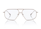 SANTIAGO OPTICAL - Rose Gold. Contemporary interpretation of the retro aviator frame. 4mm rims and a double bridge, perfect unisex frame. Ultra lightweight stainless steel frames, pink gold finish. Adjustable silicone nose pads, for comfort. 