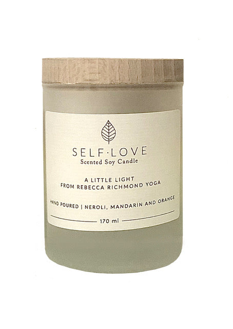 SELF-LOVE. These candles are hand poured, scented soy wax from PRISM friend Rebecca Richmond Yoga. The candle contains Neroli, Mandarin and Orange essential oils. 170ml.