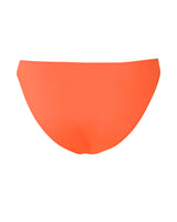 SHIKOKU - Neon Orange. The sporty Shikoku bikini bottom features a high cut leg, thin elastic side tabs and slight yet flattering bottom coverage. The fabric is a diagonally ribbed soft mesh and is fully lined.