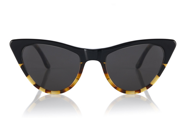  ST LOUIS - Black & Amber Tortoiseshell. A modern take on the 50s cat-eye shape. Suitable for more narrow faces w/ their soft tips and rounded edges. Lightweight acetate frames available in sunglasses and opticals.
